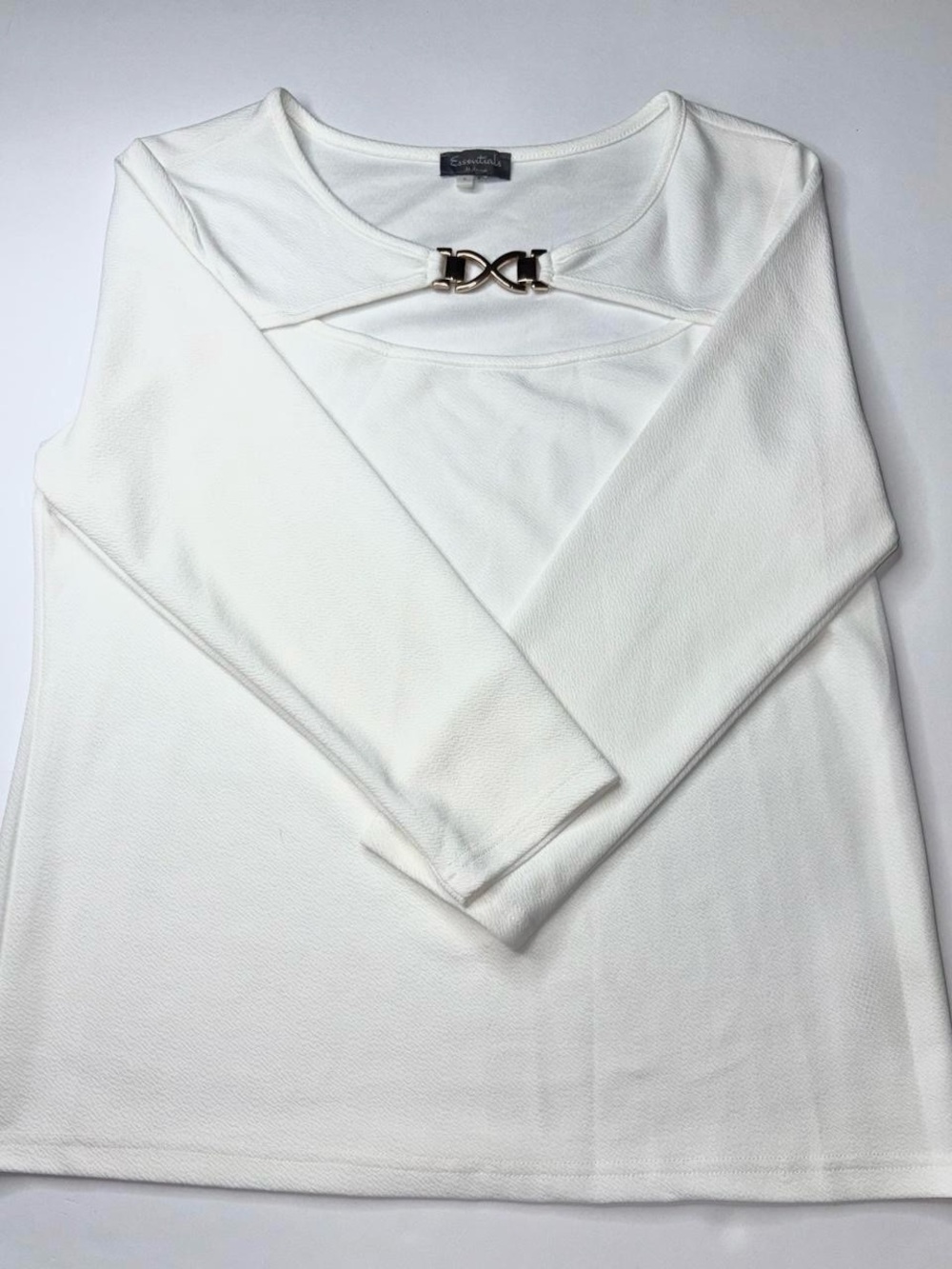 Essentials Cream Long-Sleeve Top with Gold Accent at Neck
